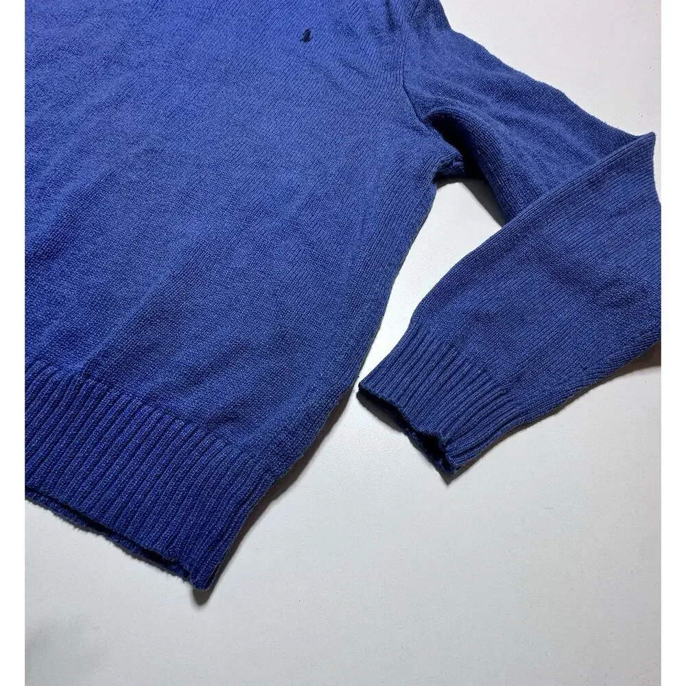 Polo Ralph Lauren Blue Ribbed Knit Mock Neck Button Pullover Sweater Logo XL